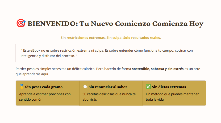 E–book: Método Pérdida de Peso Express: Guía Práctica, 50 Recetas para Toda Ocasión y Plantillas Interactivas de Seguimiento